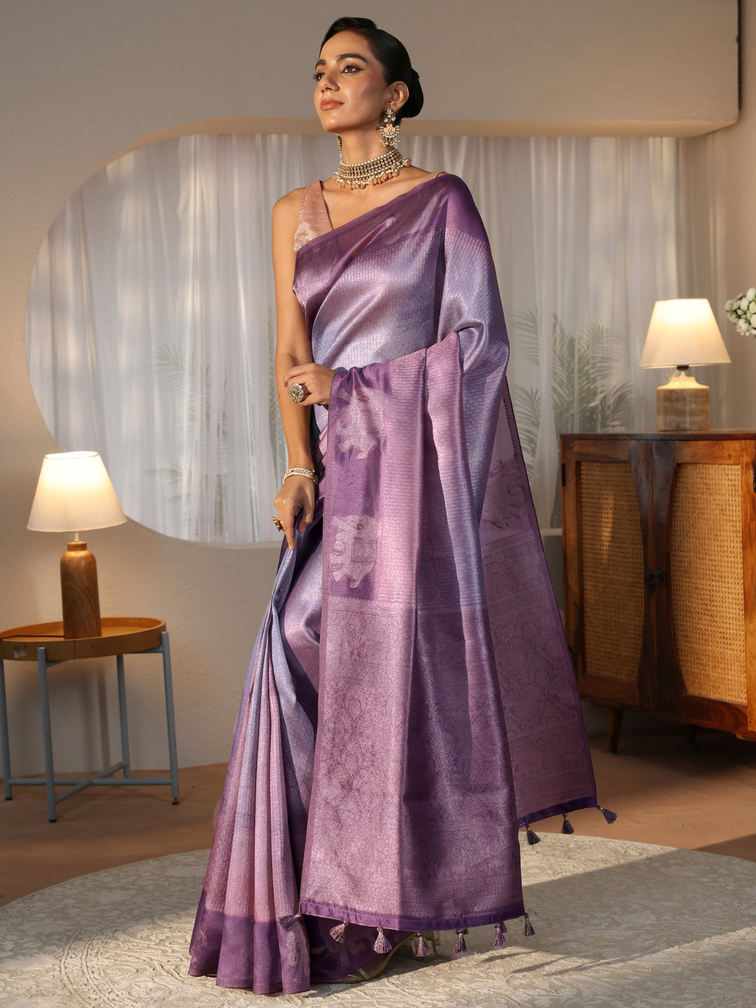 Purple Woven Design Cotton Blend Saree