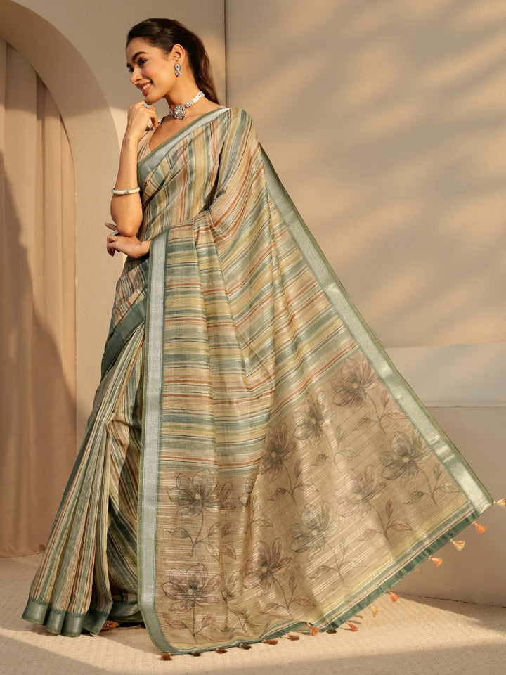 Libas Multi Color Striped Cotton Blend Saree