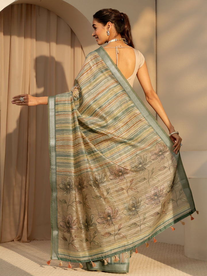 Libas Multi Color Striped Cotton Blend Saree