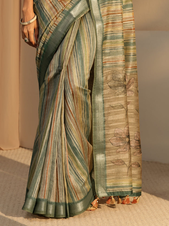 Libas Multi Color Striped Cotton Blend Saree
