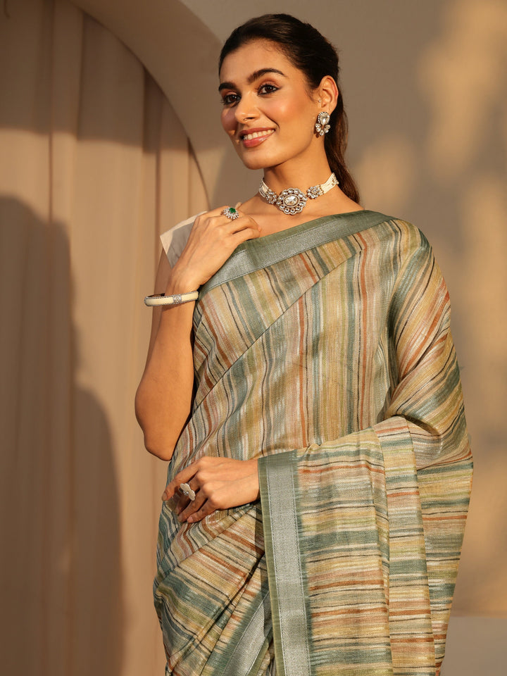 Libas Multi Color Striped Cotton Blend Saree
