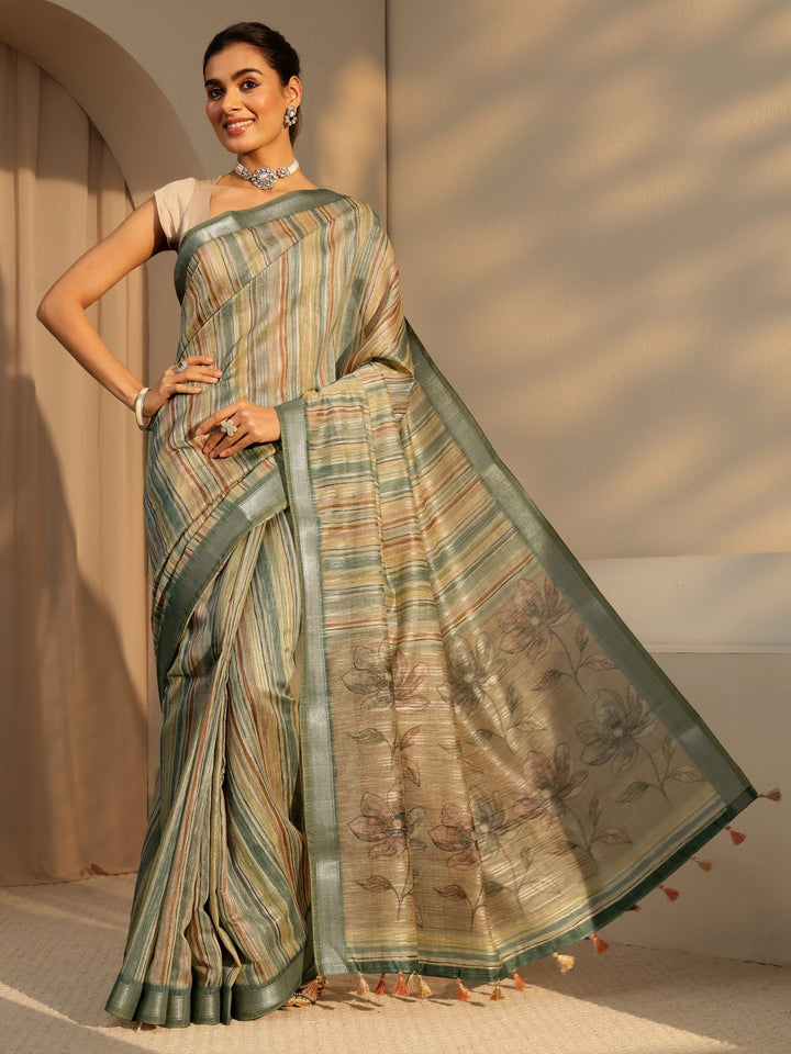 Libas Multi Color Striped Cotton Blend Saree