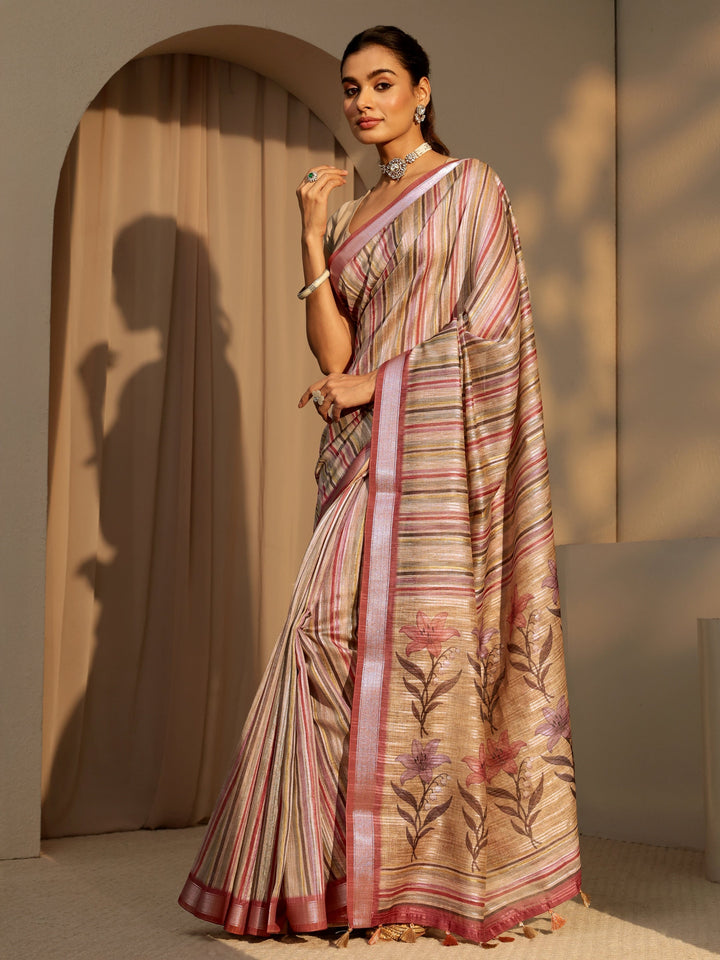 Libas Multi Color Striped Cotton Blend Saree