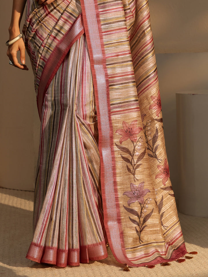 Libas Multi Color Striped Cotton Blend Saree