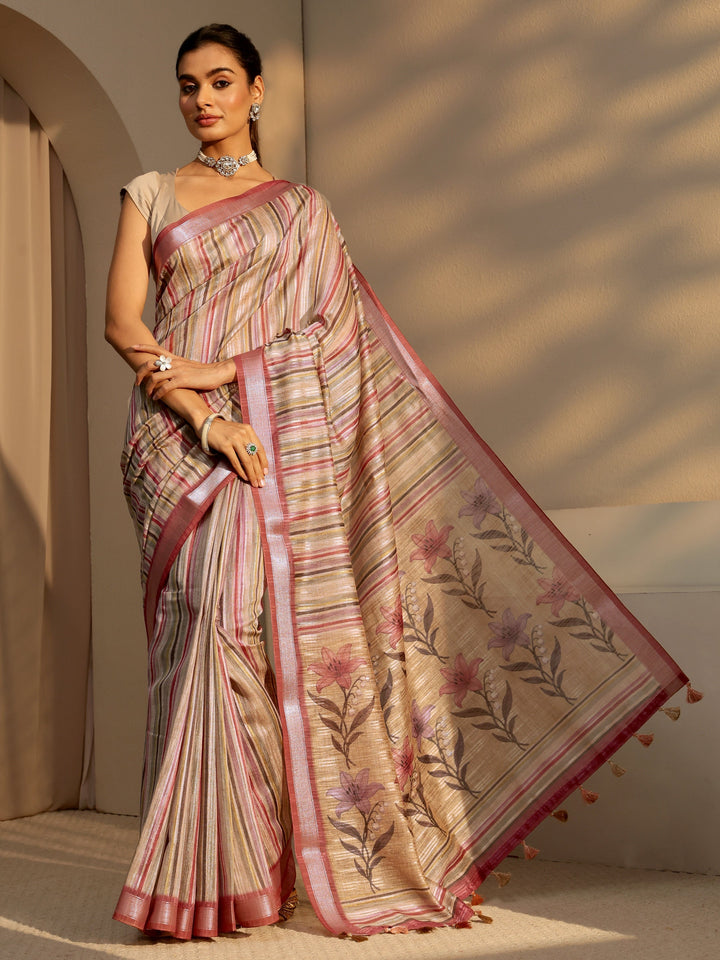 Libas Multi Color Striped Cotton Blend Saree