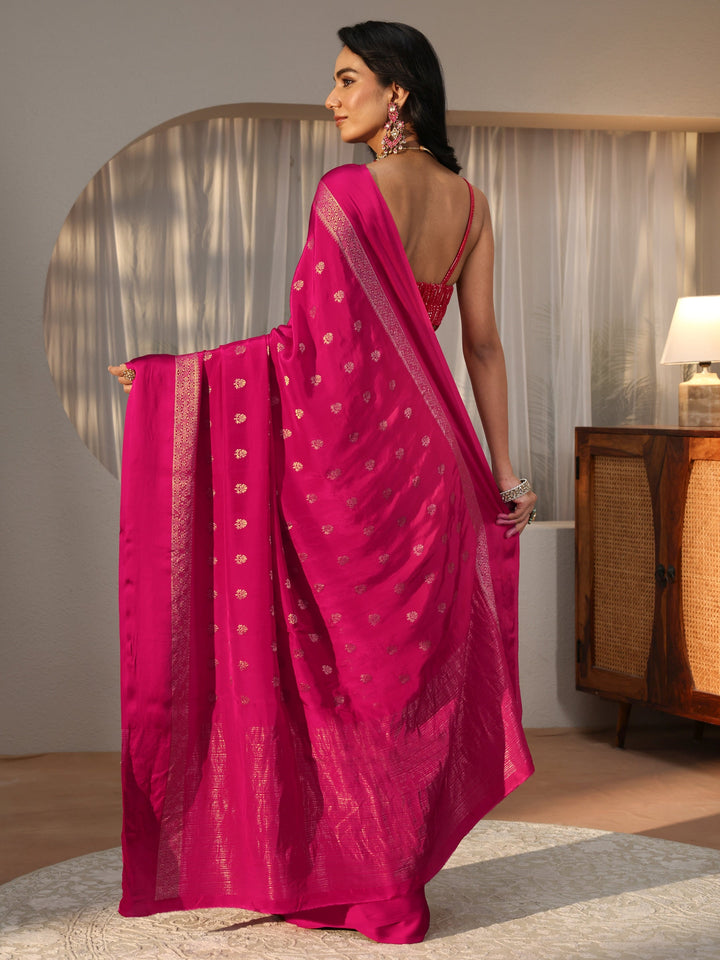 Rani Pink Woven Design Silk Blend Saree