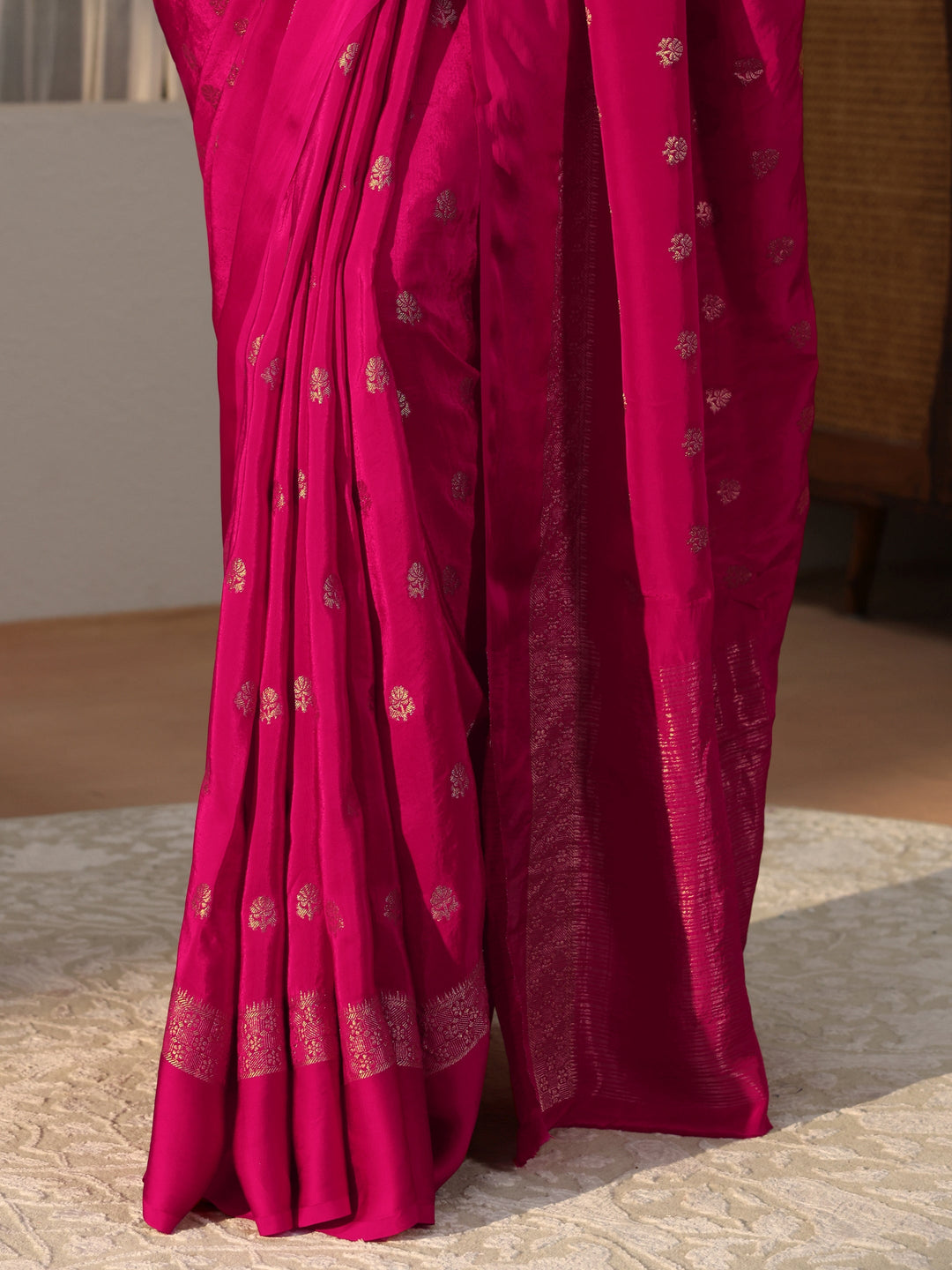 Rani Pink Woven Design Silk Blend Saree