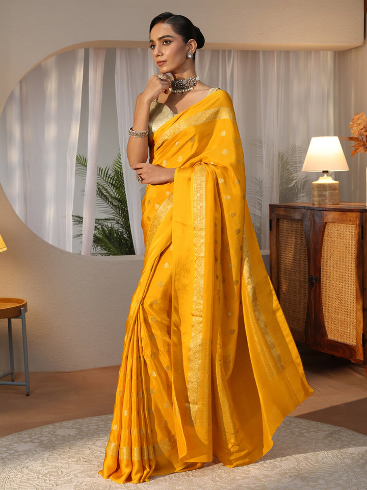Mustard Woven Design Silk Blend Saree