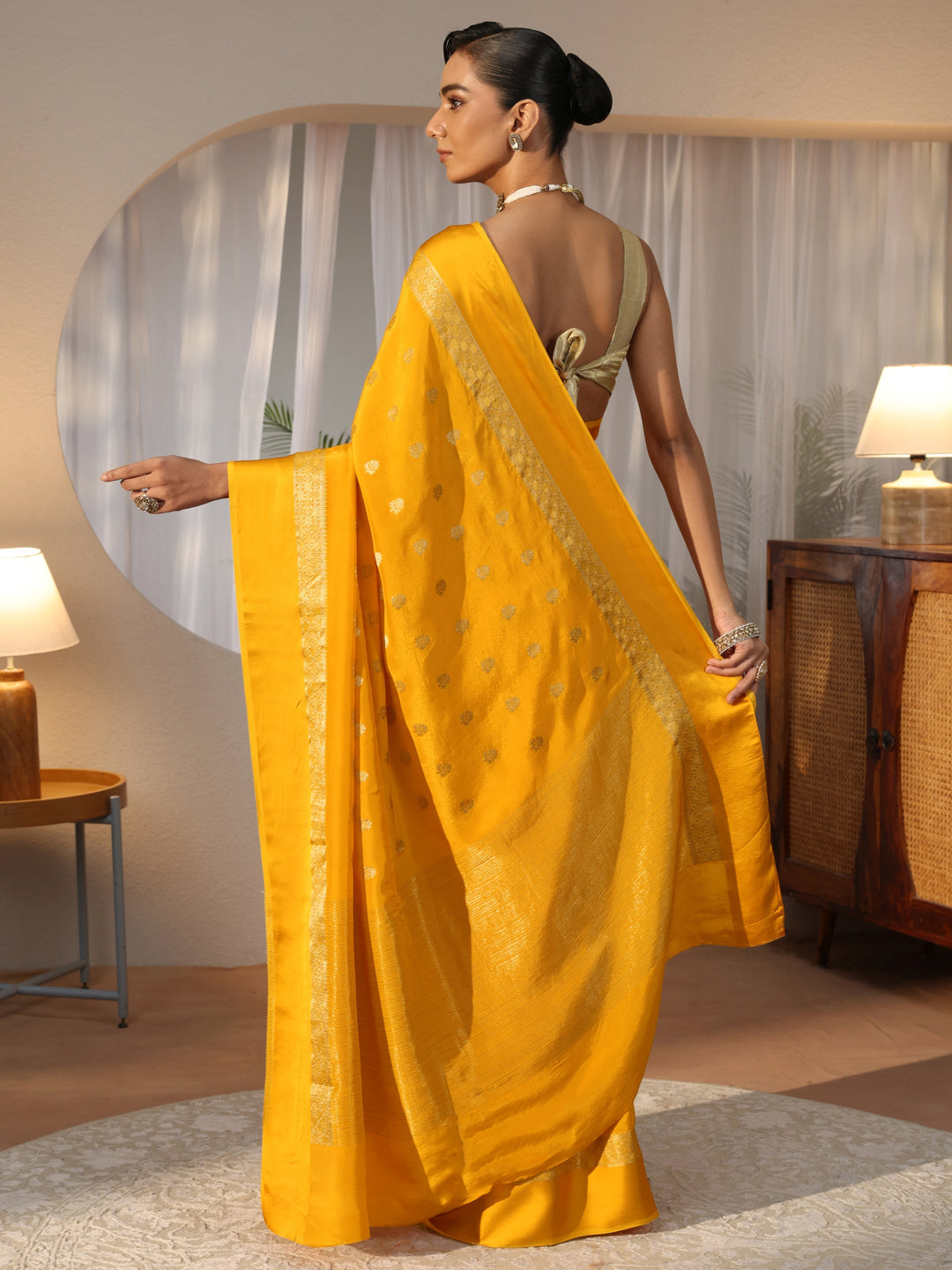 Mustard Woven Design Silk Blend Saree