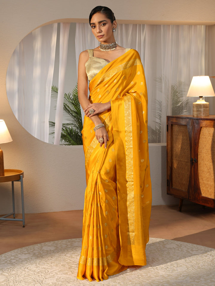 Mustard Woven Design Silk Blend Saree