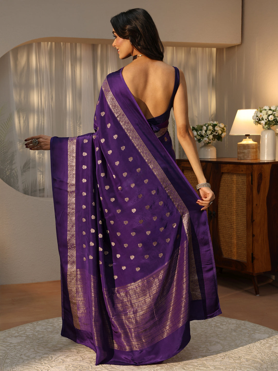 Purple Woven Design Silk Blend Saree