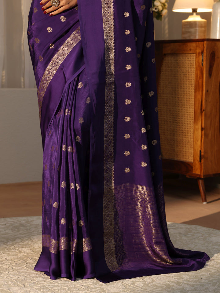 Purple Woven Design Silk Blend Saree