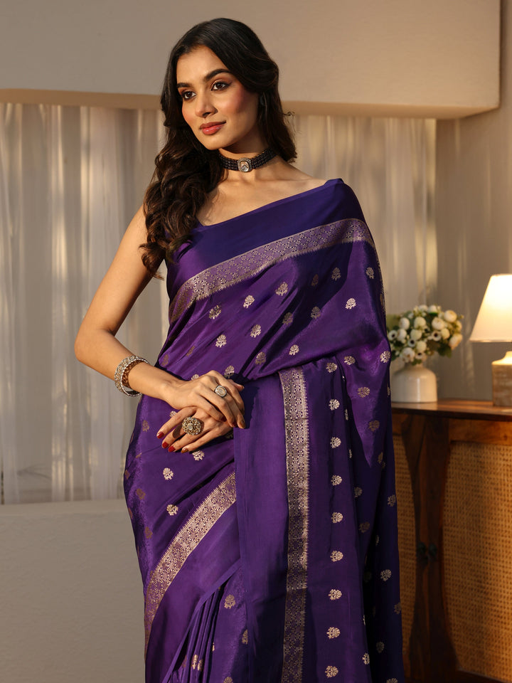 Purple Woven Design Silk Blend Saree