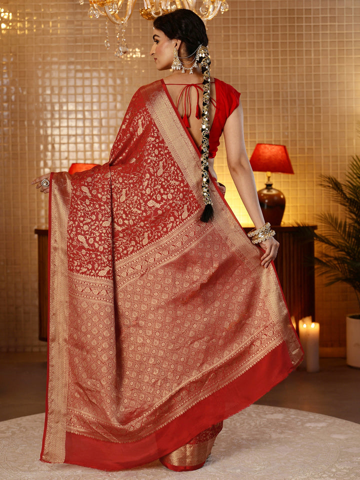 Libas Crimson Red Banarasi Silk Blend Saree