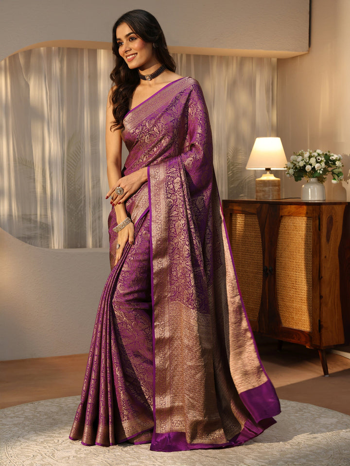 Purple Banarasi Silk Blend Saree