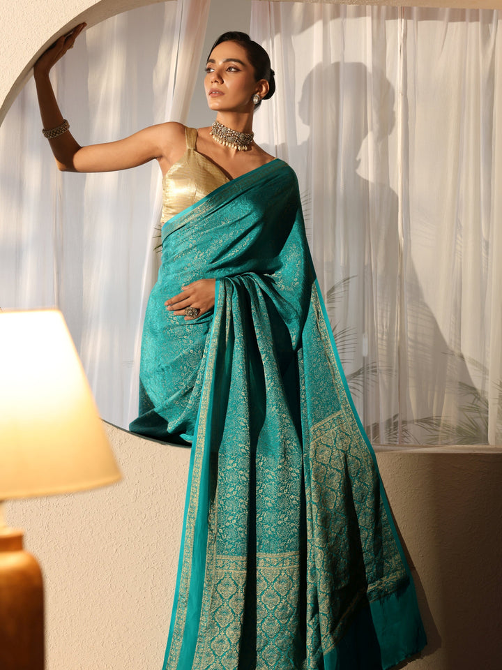 Teal Green Banarasi Silk Blend Saree