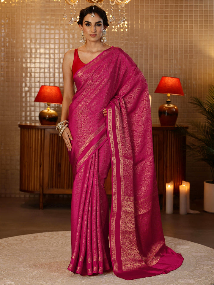 Libas Rani Pink Banarasi Silk Blend Saree