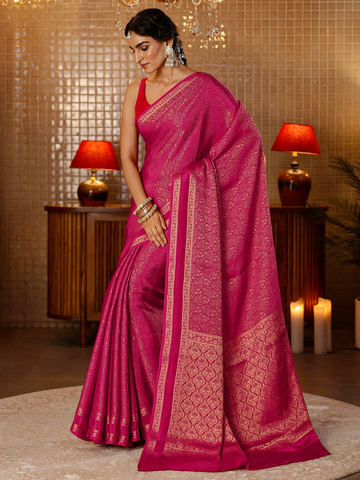 Libas Rani Pink Banarasi Silk Blend Saree