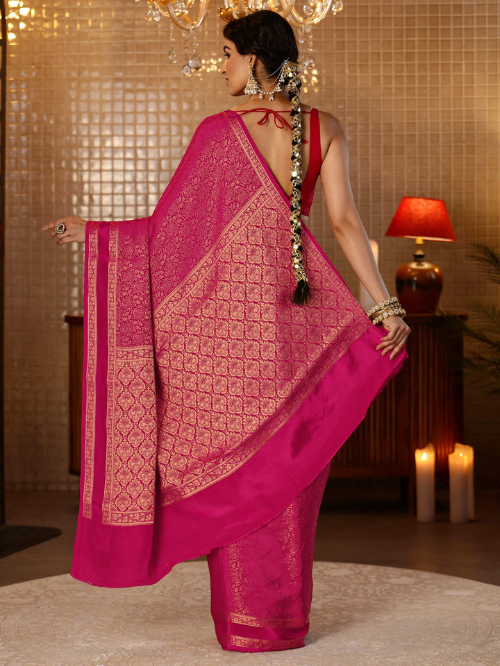 Libas Rani Pink Banarasi Silk Blend Saree