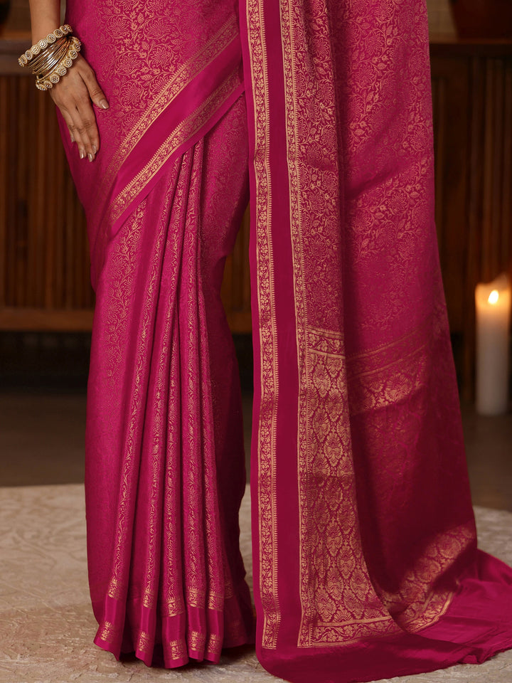 Libas Rani Pink Banarasi Silk Blend Saree