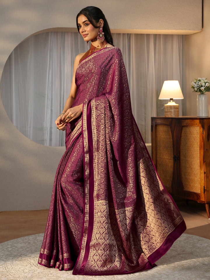 Burgundy Banarasi Silk Blend Saree