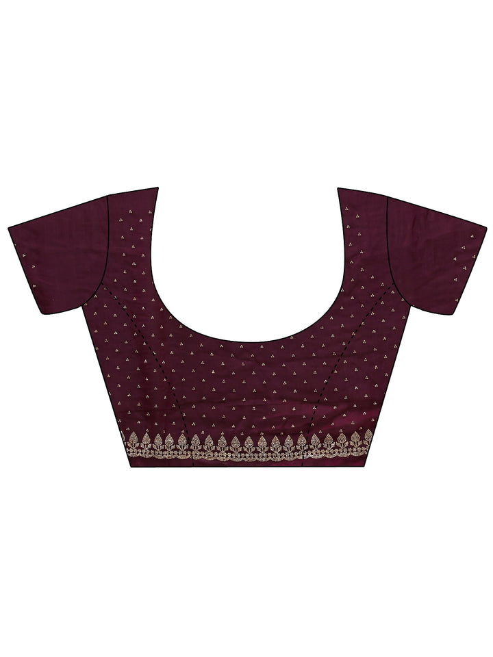 Burgundy Floral Embellished Tissue Saree