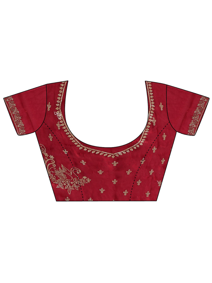 Libas Red Floral Embellished Tissue Saree