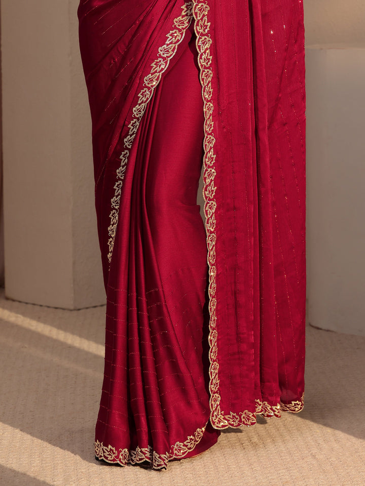 Libas Vermillion Red Embellished Chiffon Saree
