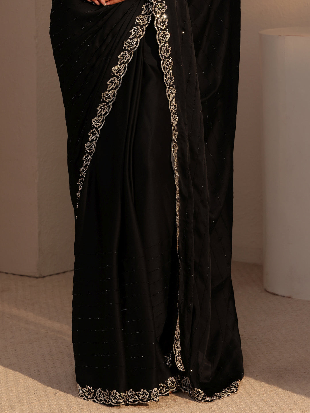 Libas Black Embellished Chiffon Saree