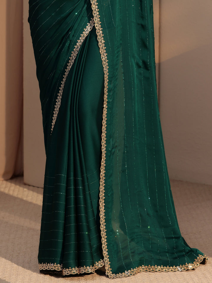 Libas Bottle Green Embellished Chiffon Saree