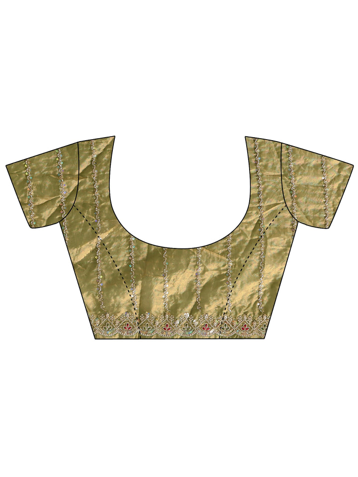Libas Olive Green Ethnic Embroidered Tissue Saree