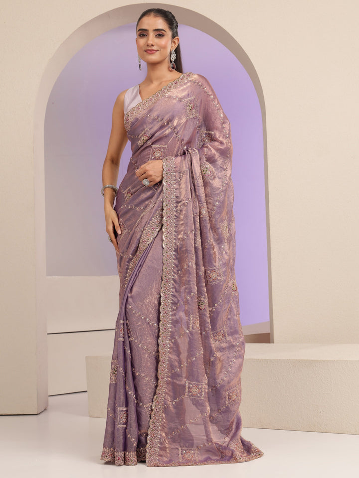 Libas Lavender Ethnic Embroidered Tissue Saree