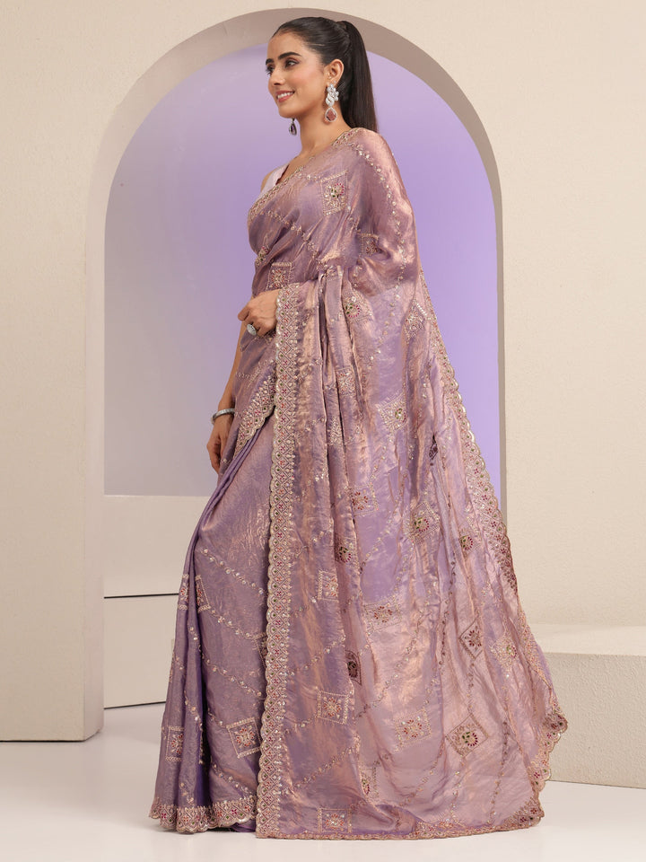 Libas Lavender Ethnic Embroidered Tissue Saree