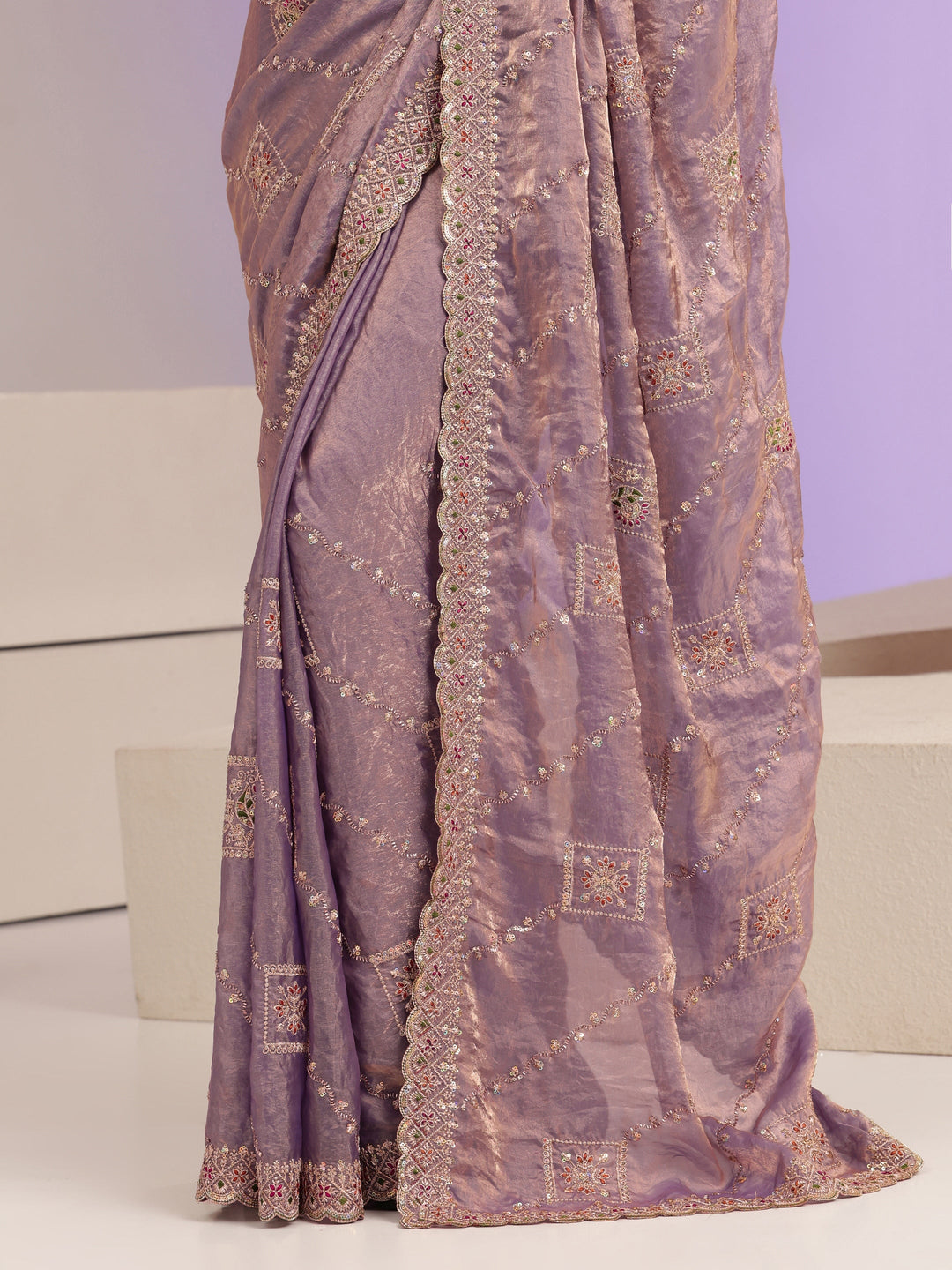 Libas Lavender Ethnic Embroidered Tissue Saree