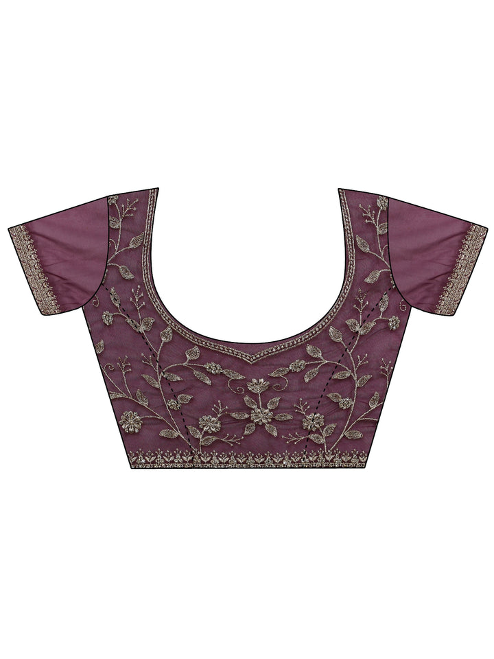 Libas Burgundy Floral Embellished Net Saree