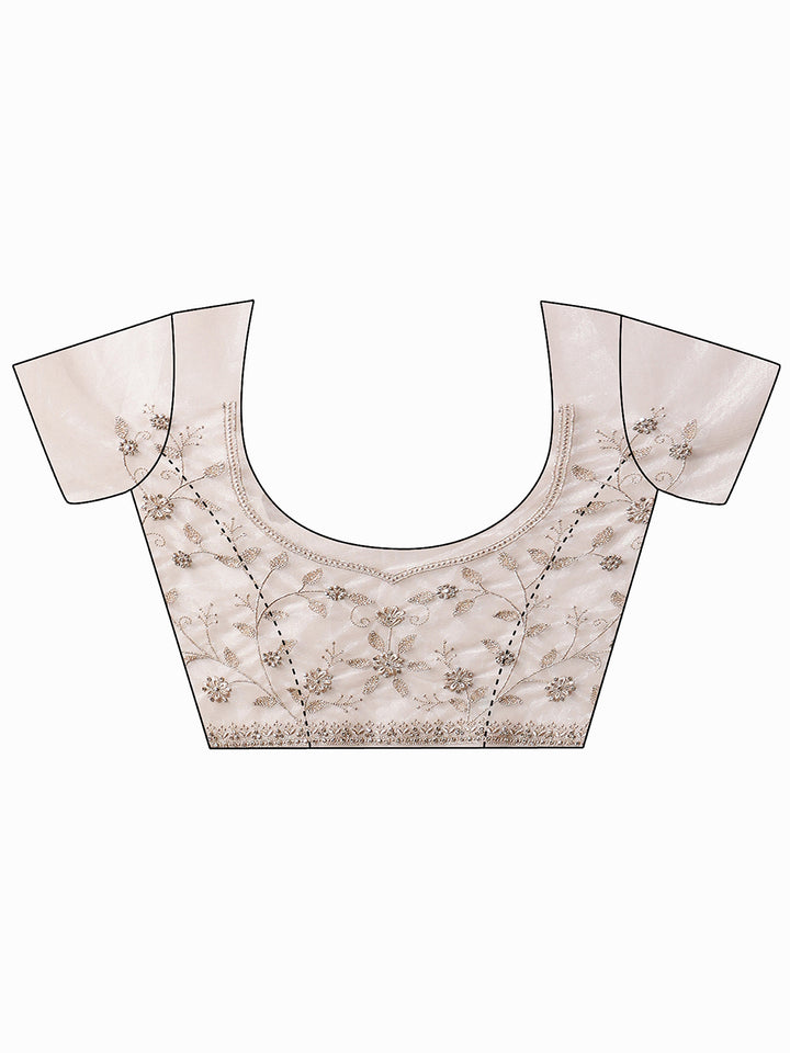 Libas Cream Floral Embroidered Net Saree