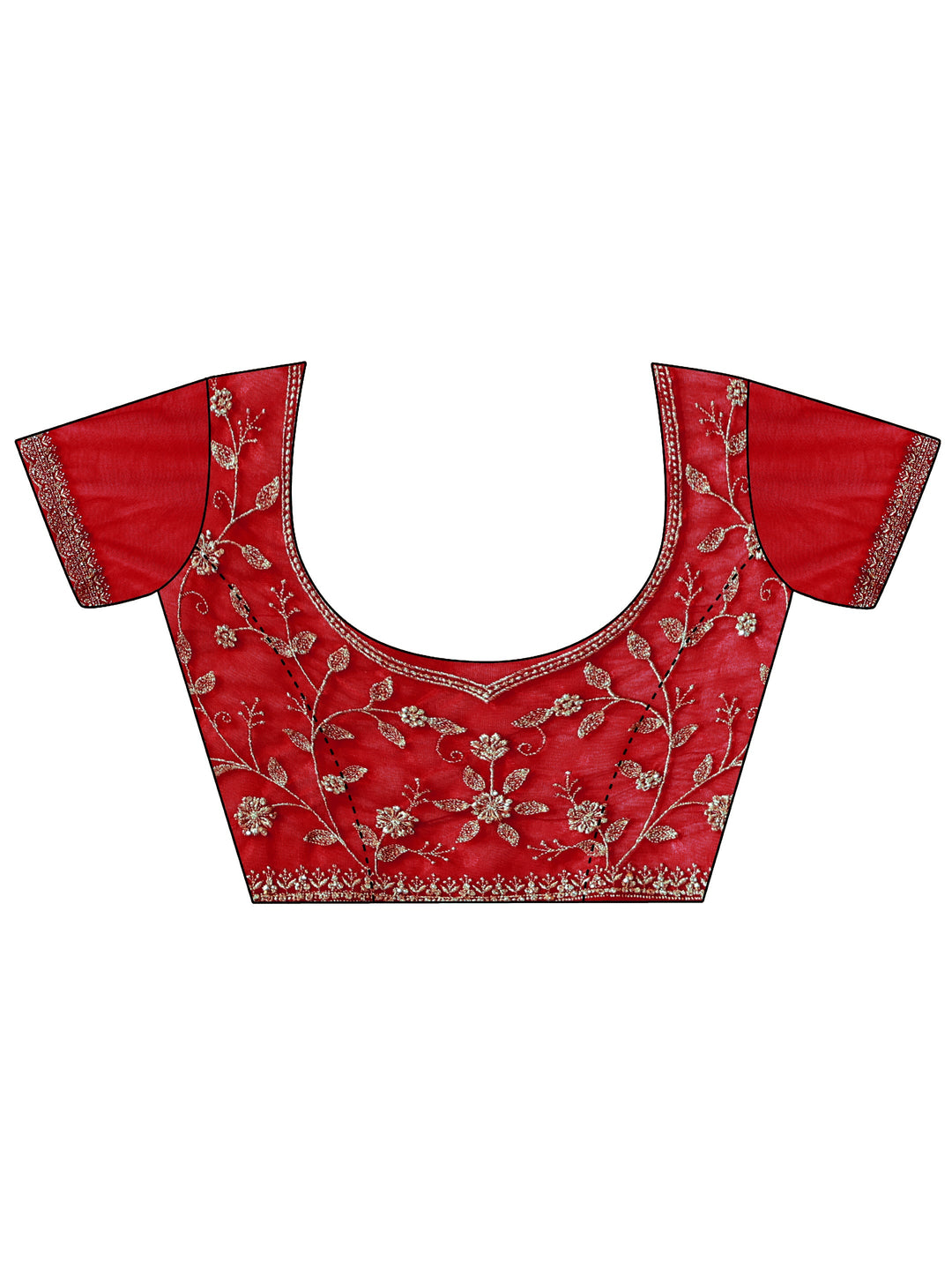 Libas Red Floral Embroidered Net Saree