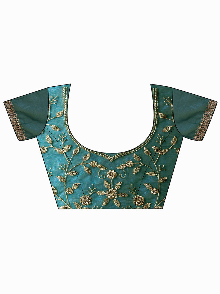 Libas Green Floral Embroidered Net Saree