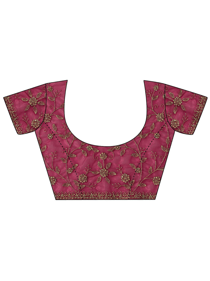 Libas Rani Pink Floral Embroidered Net Saree
