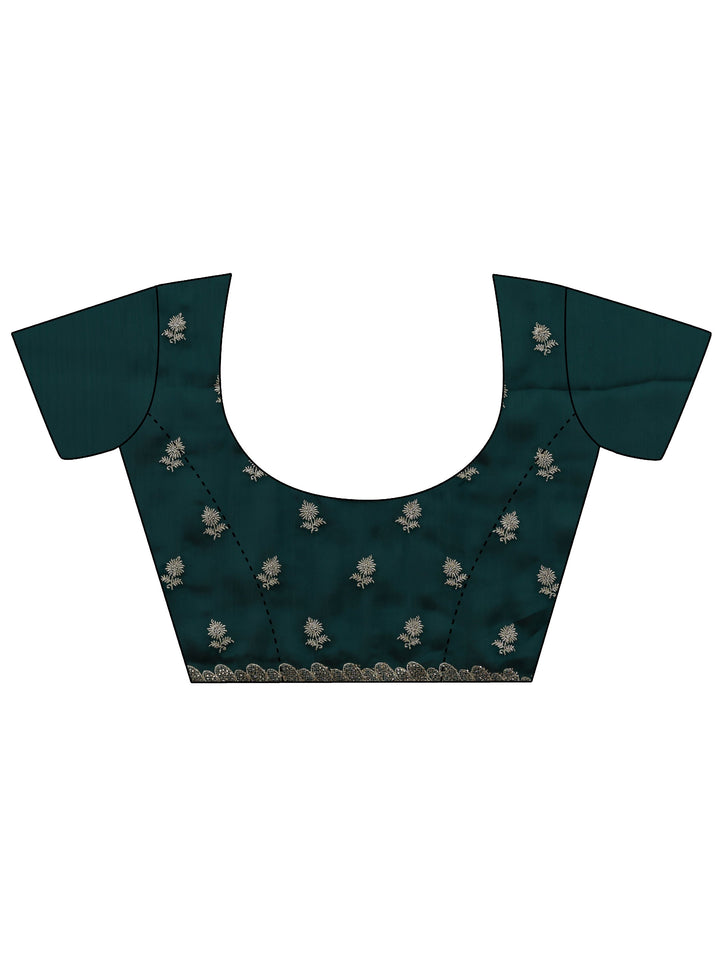 Bottle Green Floral Embroidered Chiffon Saree