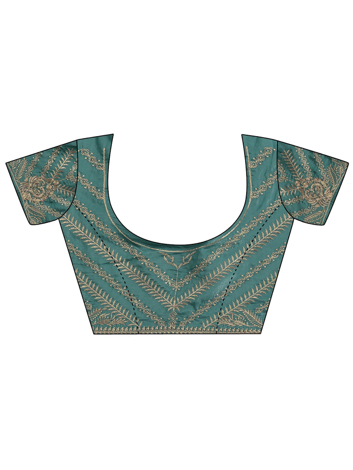 Libas Teal Blue Ethnic Embroidered Satin Saree