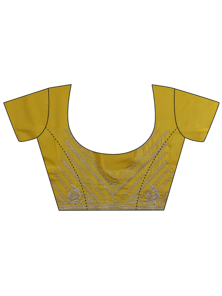 Mustard Floral Embroidered Satin Saree