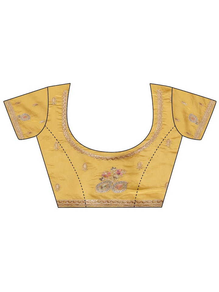 Libas Mustard Ethnic Embroidered Satin Saree