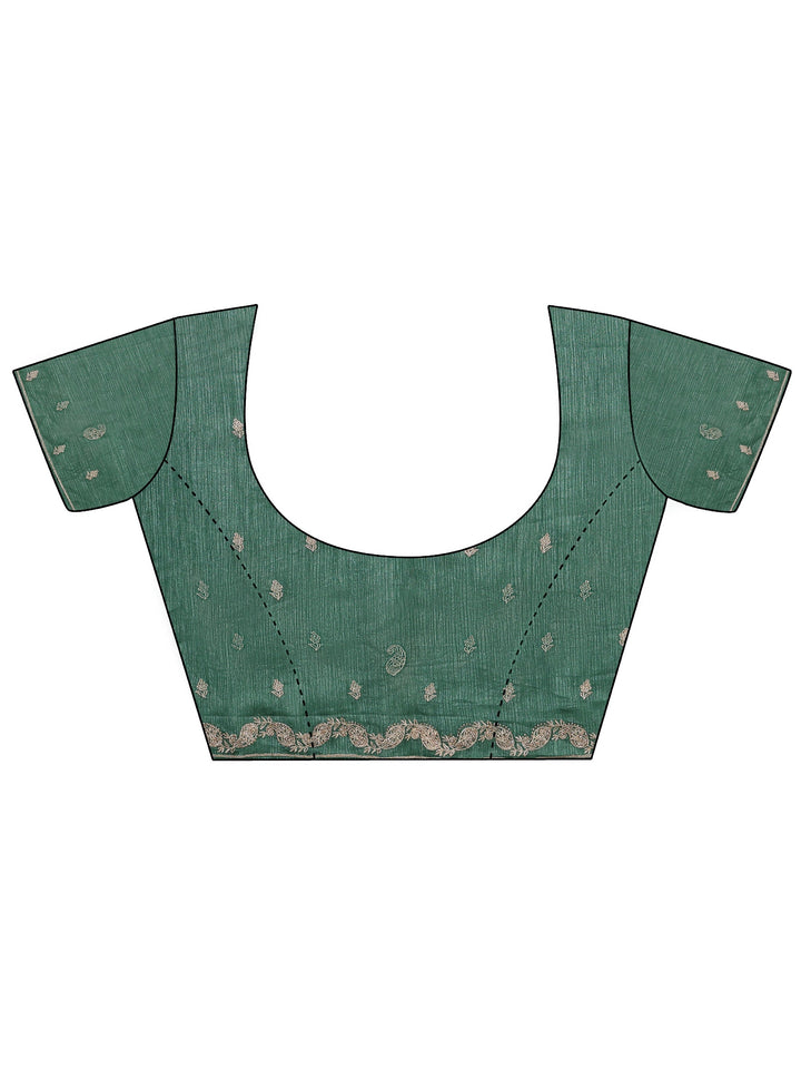 Libas Bottle Green Ethnic Embroidered Chiffon Saree