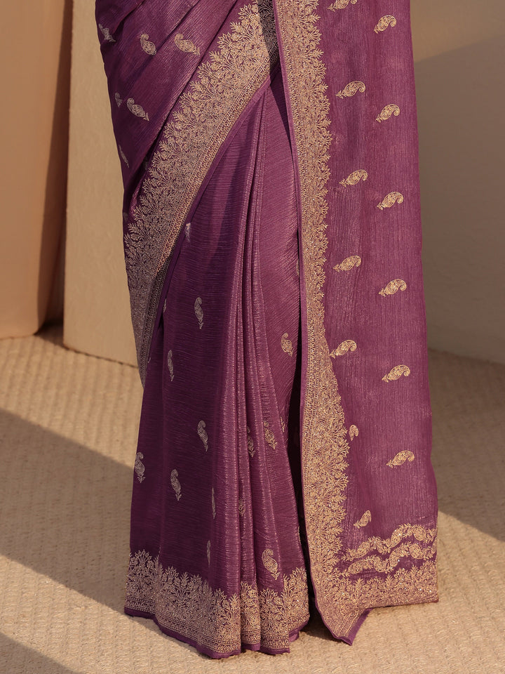 Libas Mauve Ethnic Embroidered Chiffon Saree