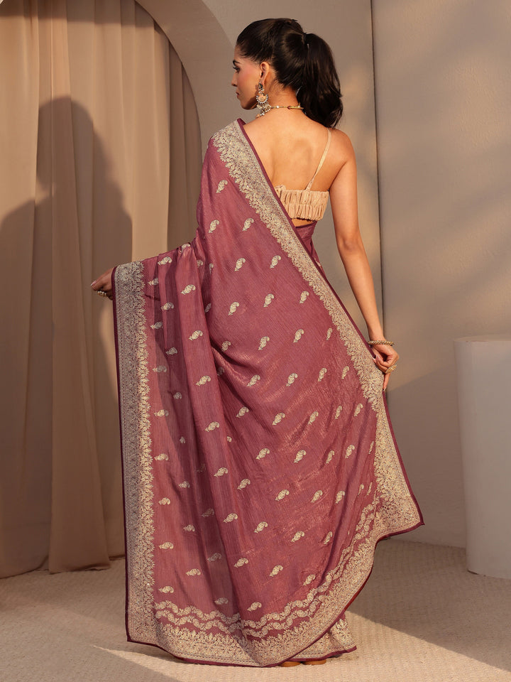 Libas Rust Ethnic Embroidered Chiffon Saree