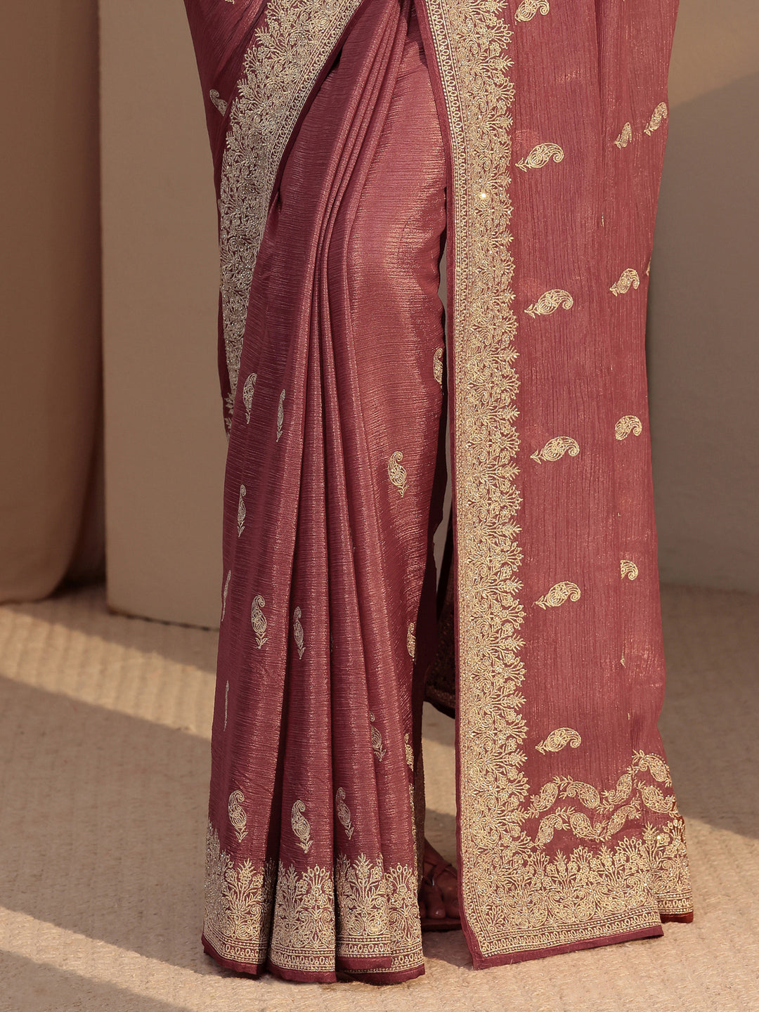 Libas Rust Ethnic Embroidered Chiffon Saree
