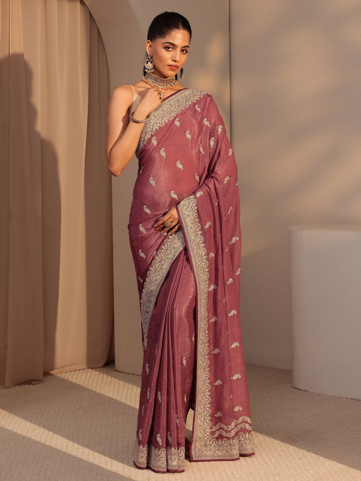 Libas Rust Ethnic Embroidered Chiffon Saree