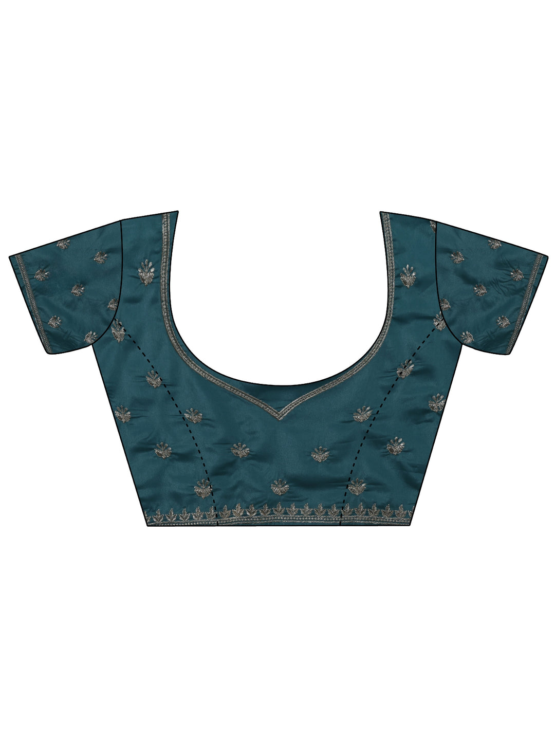 Dusty Blue Floral Embroidered Satin Saree