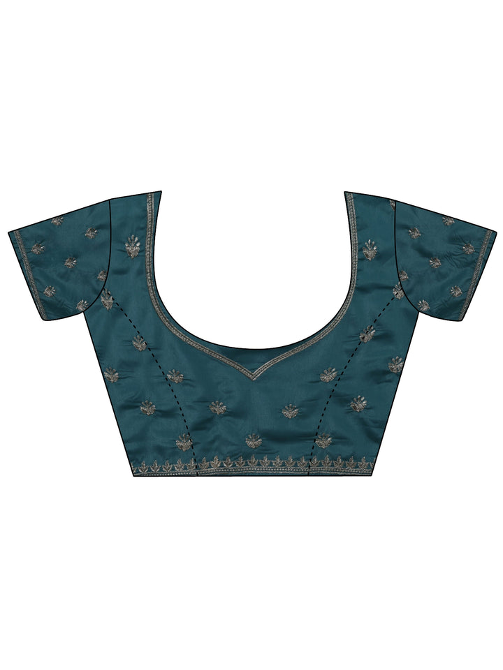 Dusty Blue Floral Embroidered Satin Saree